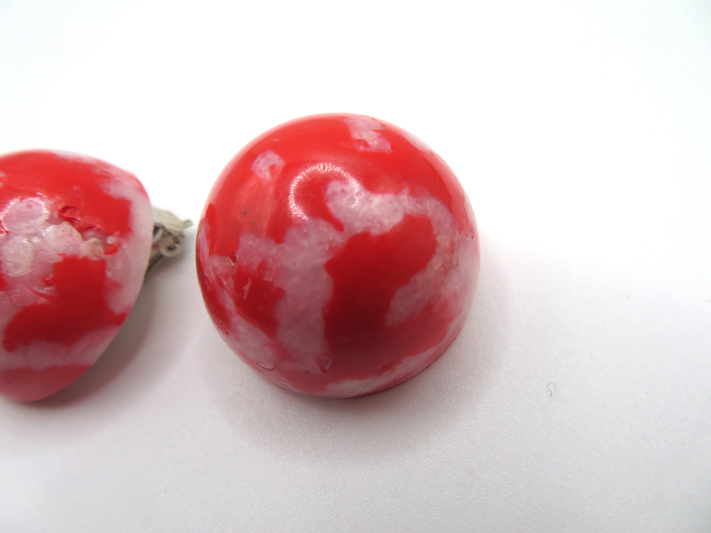 Vintage Chunky Marbled Button Style West Germany Clip On Earrings