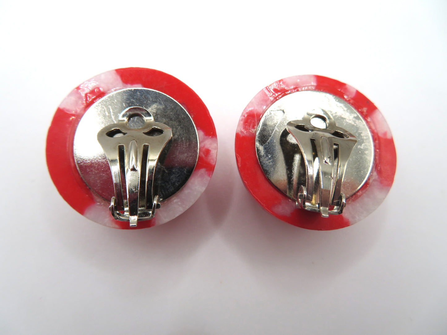 Vintage Chunky Marbled Button Style West Germany Clip On Earrings