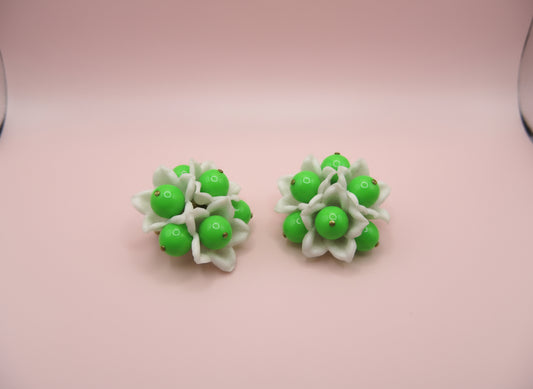 Vintage Neon Flower Beaded Button Style West Germany Clip On Earrings