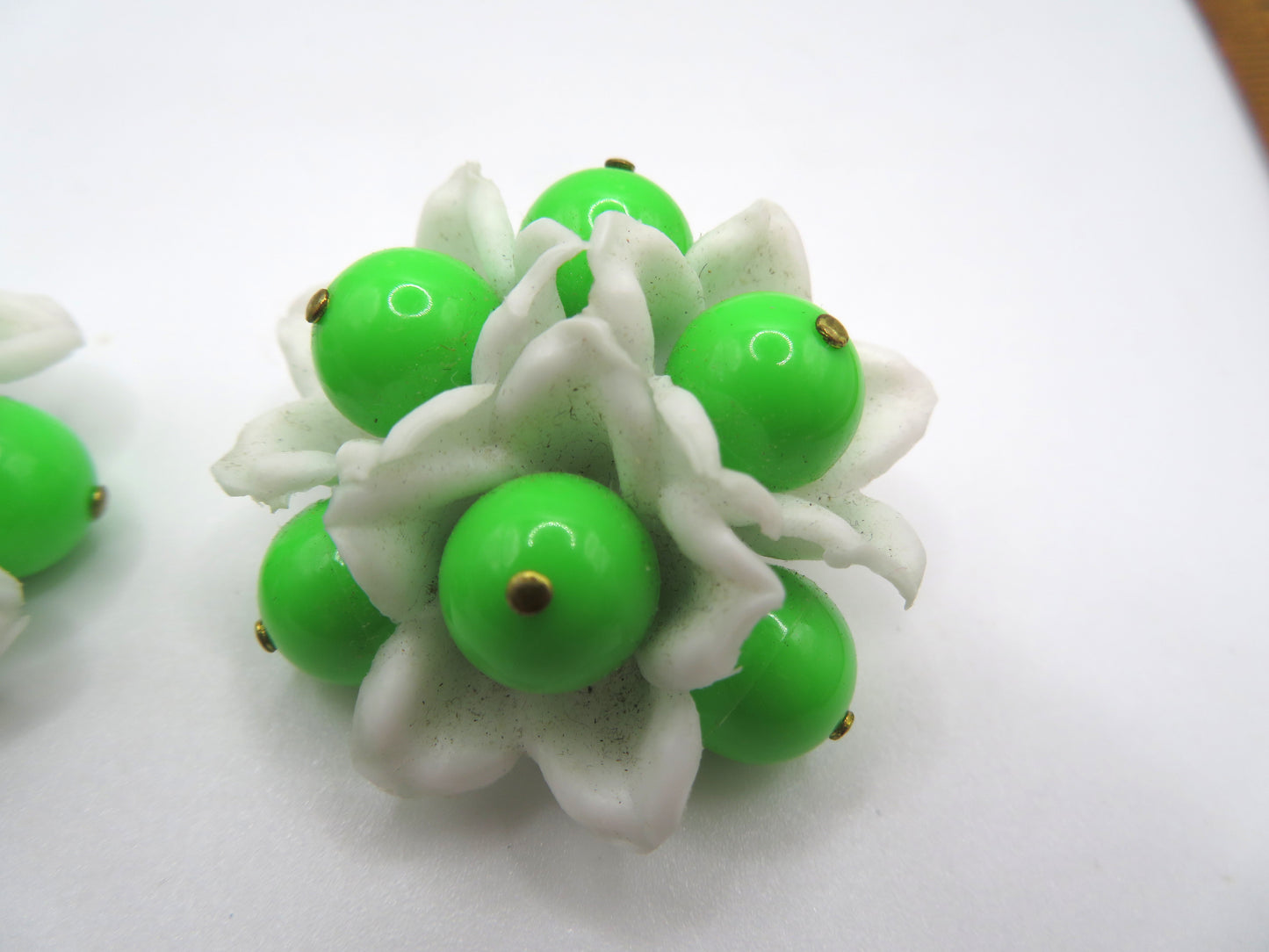Vintage Neon Flower Beaded Button Style West Germany Clip On Earrings