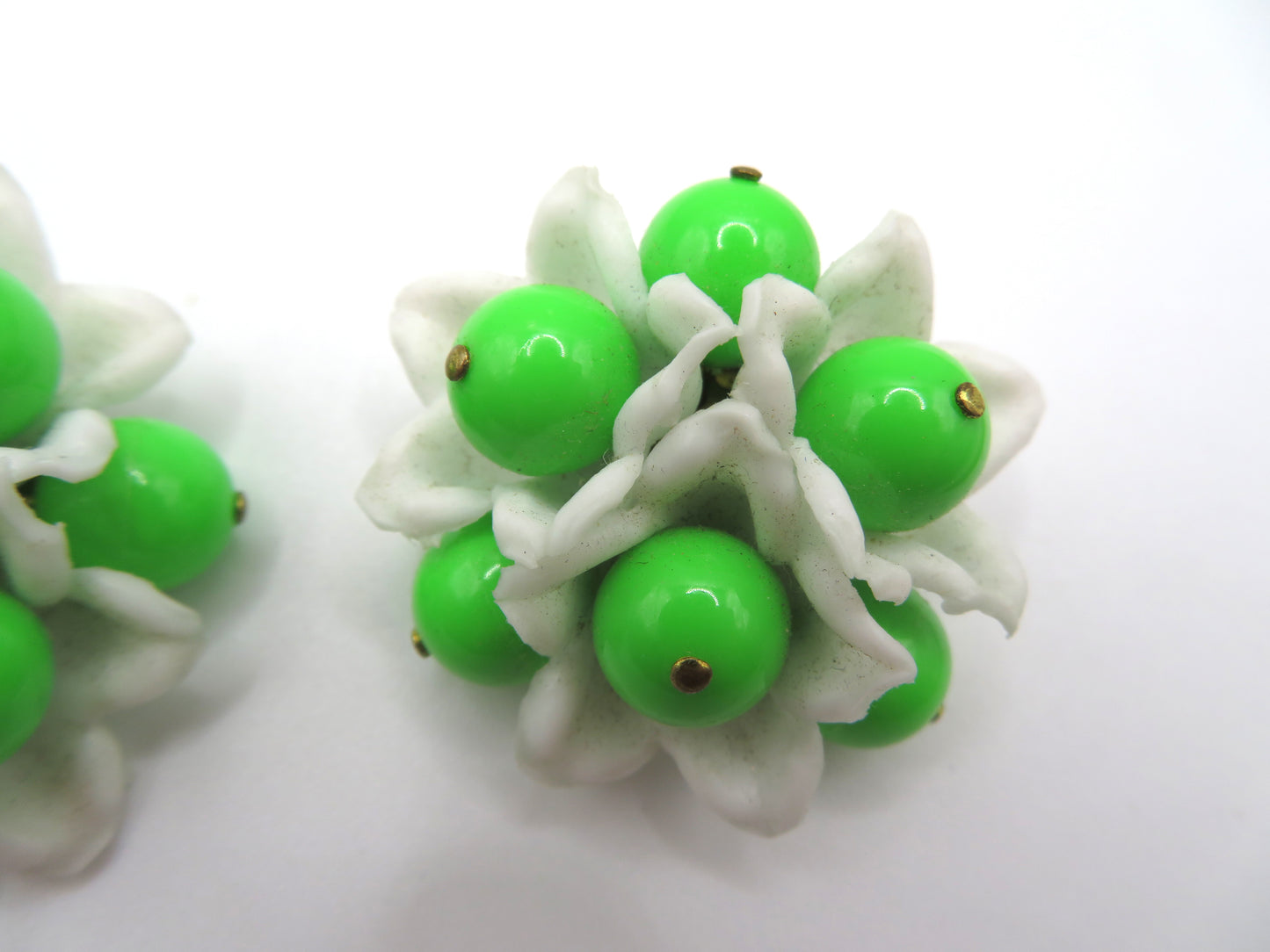 Vintage Neon Flower Beaded Button Style West Germany Clip On Earrings