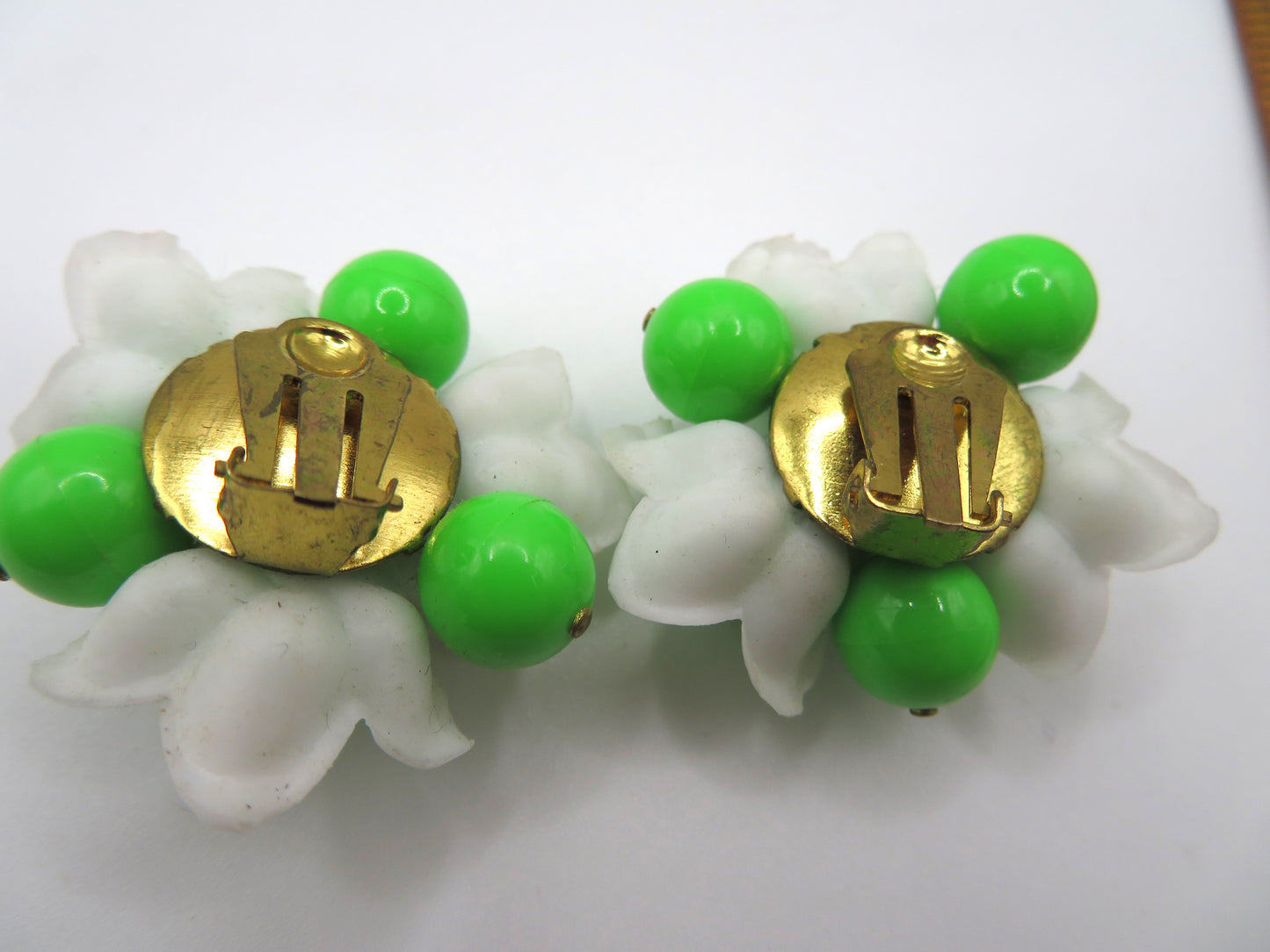 Vintage Neon Flower Beaded Button Style West Germany Clip On Earrings