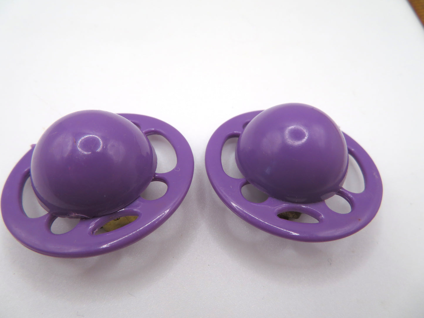 Vintage Purple UFO Button Style West Germany Clip On Earrings