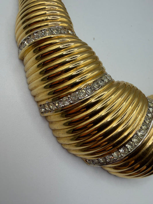 Vintage HUGE Nina Ricci Puffy Rhinestone Oversized Tubogas Necklace