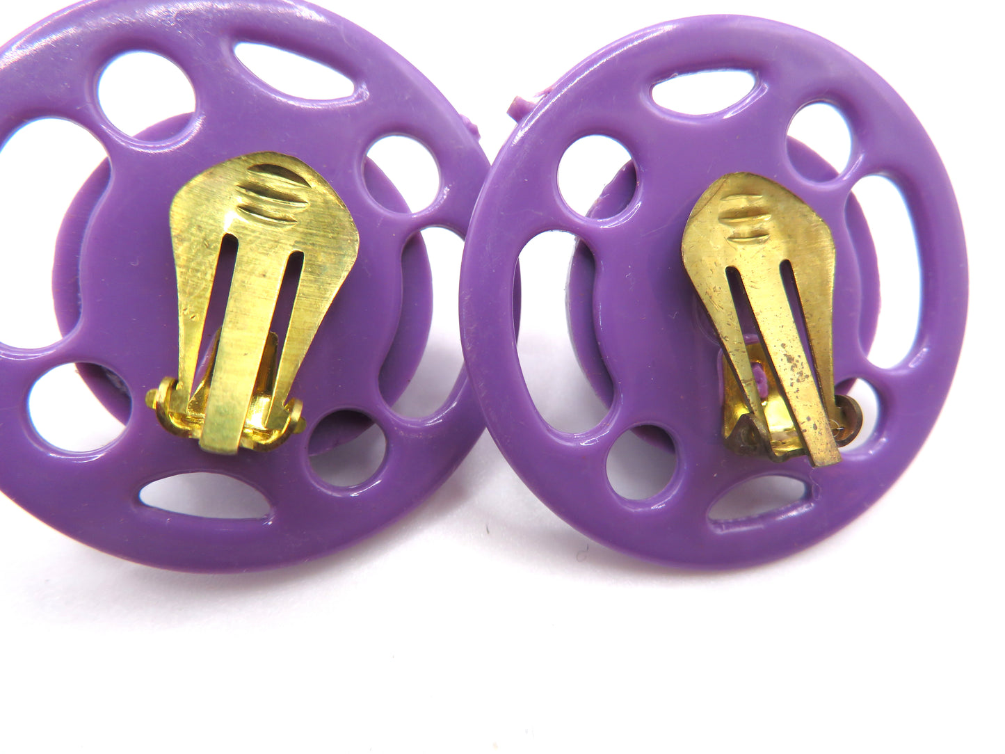 Vintage Purple UFO Button Style West Germany Clip On Earrings