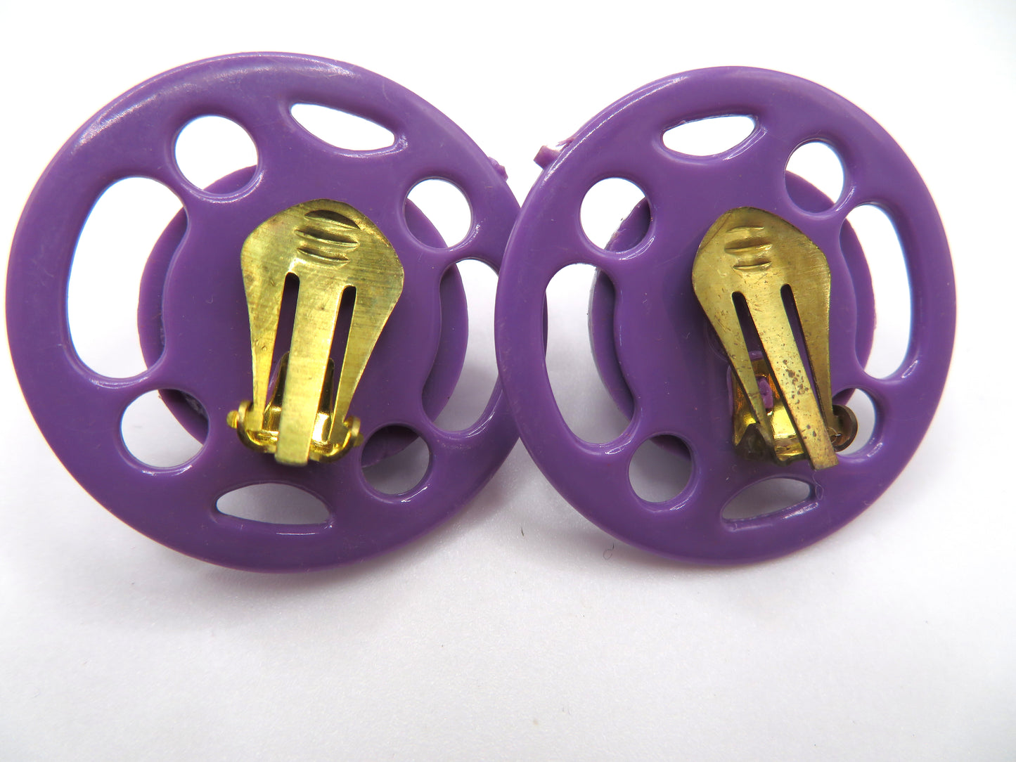 Vintage Purple UFO Button Style West Germany Clip On Earrings