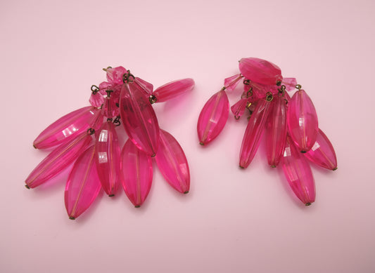 Vintage Austrian Candy Pink Chandelier Clip On Earrings
