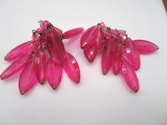 Vintage Austrian Candy Pink Chandelier Clip On Earrings
