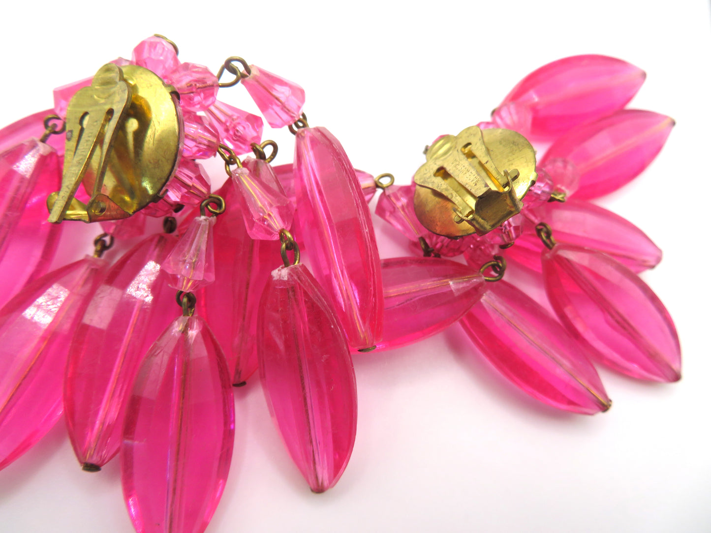 Vintage Austrian Candy Pink Chandelier Clip On Earrings