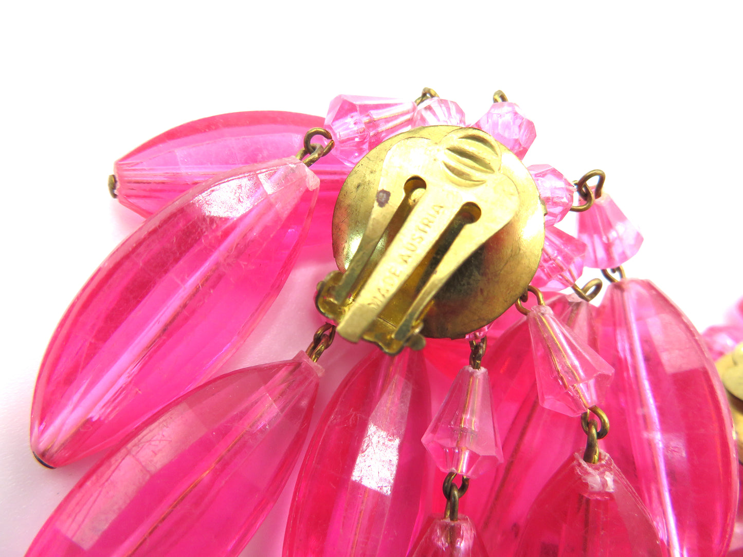 Vintage Austrian Candy Pink Chandelier Clip On Earrings
