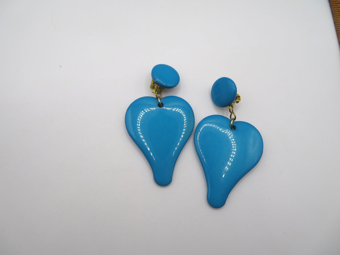 Vintage Bright Blue Heart Clip On Earrings