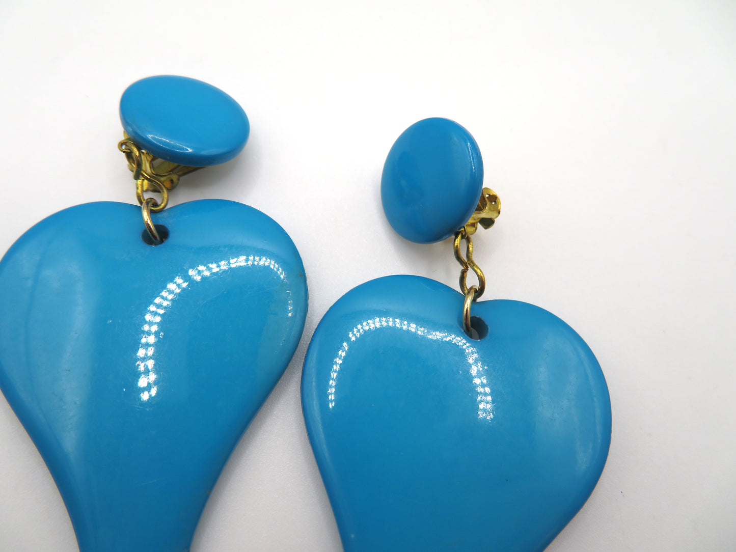 Vintage Bright Blue Heart Clip On Earrings