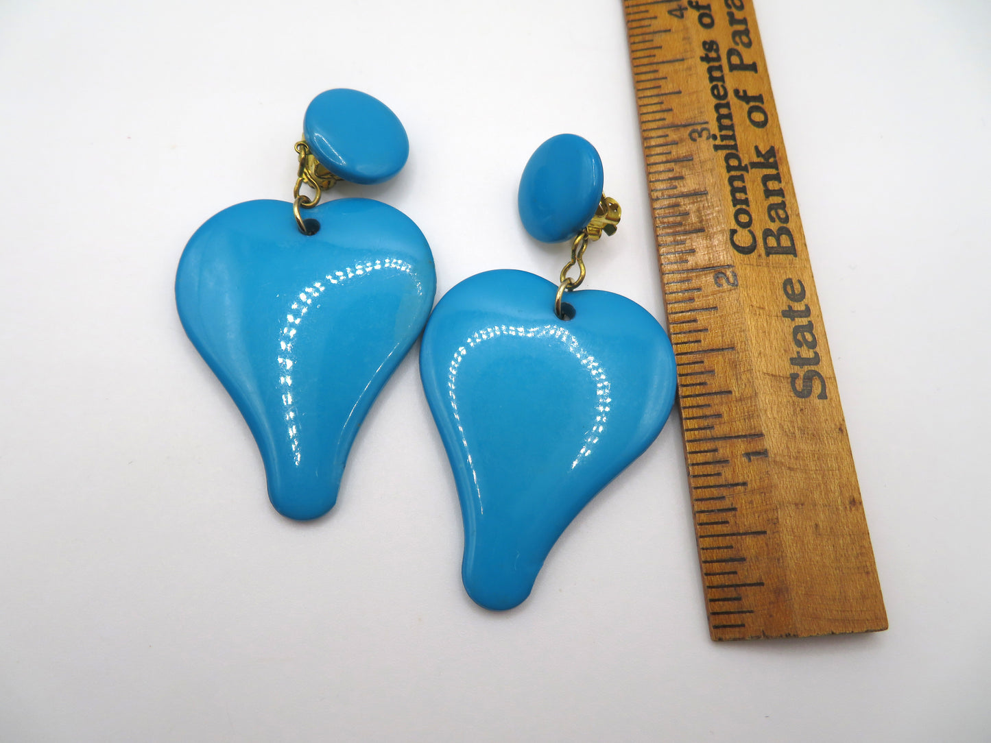 Vintage Bright Blue Heart Clip On Earrings