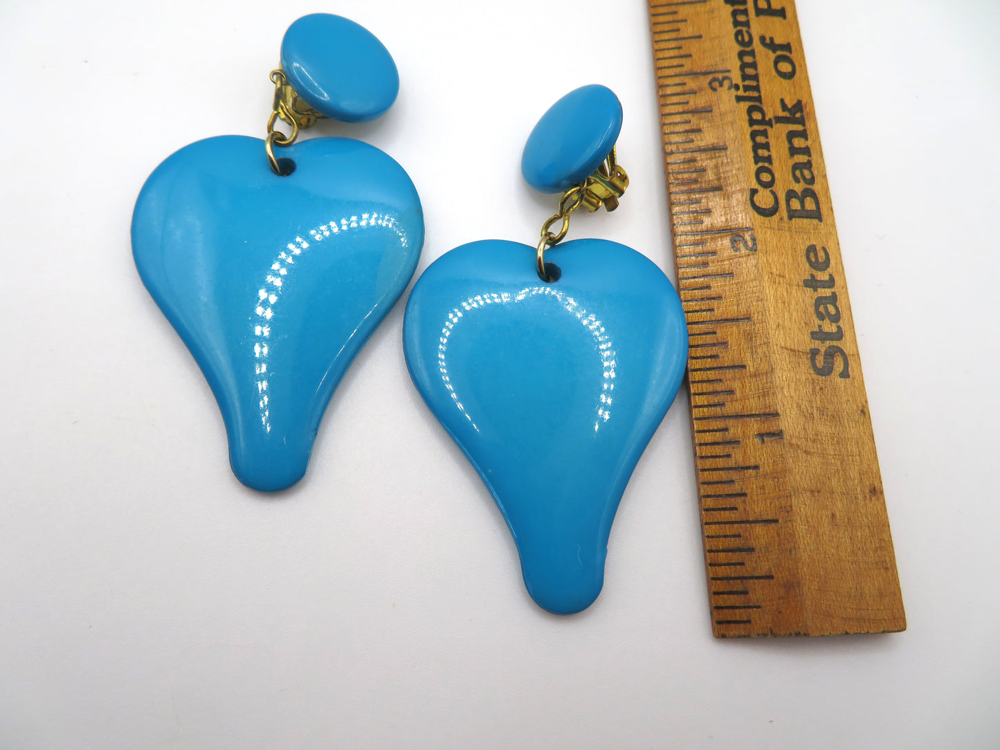 Vintage Bright Blue Heart Clip On Earrings