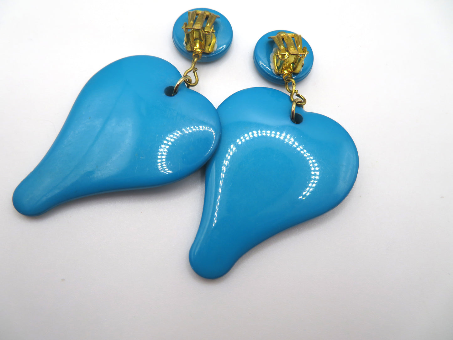 Vintage Bright Blue Heart Clip On Earrings