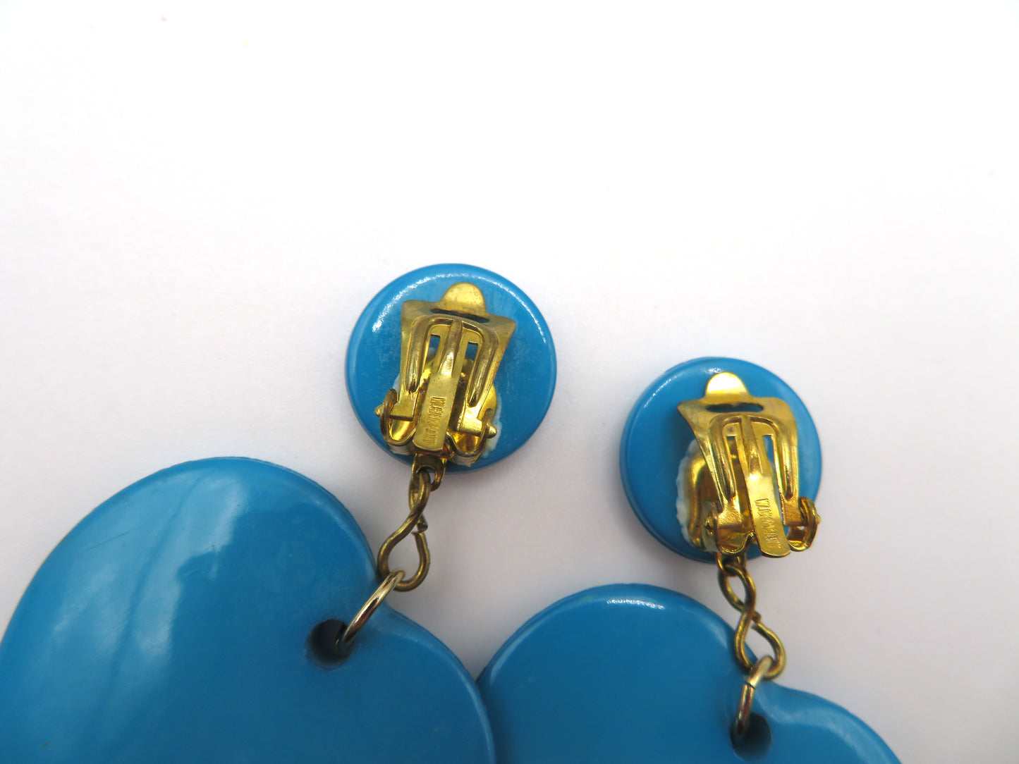 Vintage Bright Blue Heart Clip On Earrings