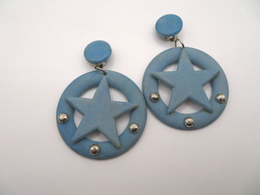 Vintage Blue Studded Star Clip On Earrings