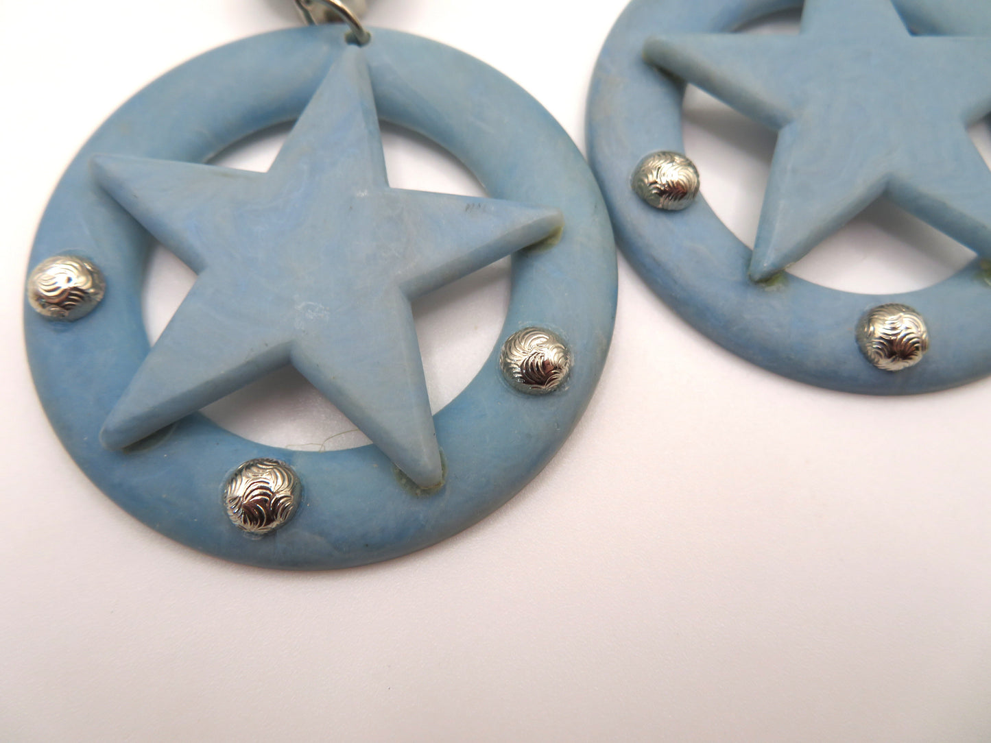 Vintage Blue Studded Star Clip On Earrings