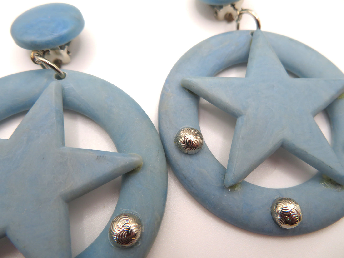 Vintage Blue Studded Star Clip On Earrings