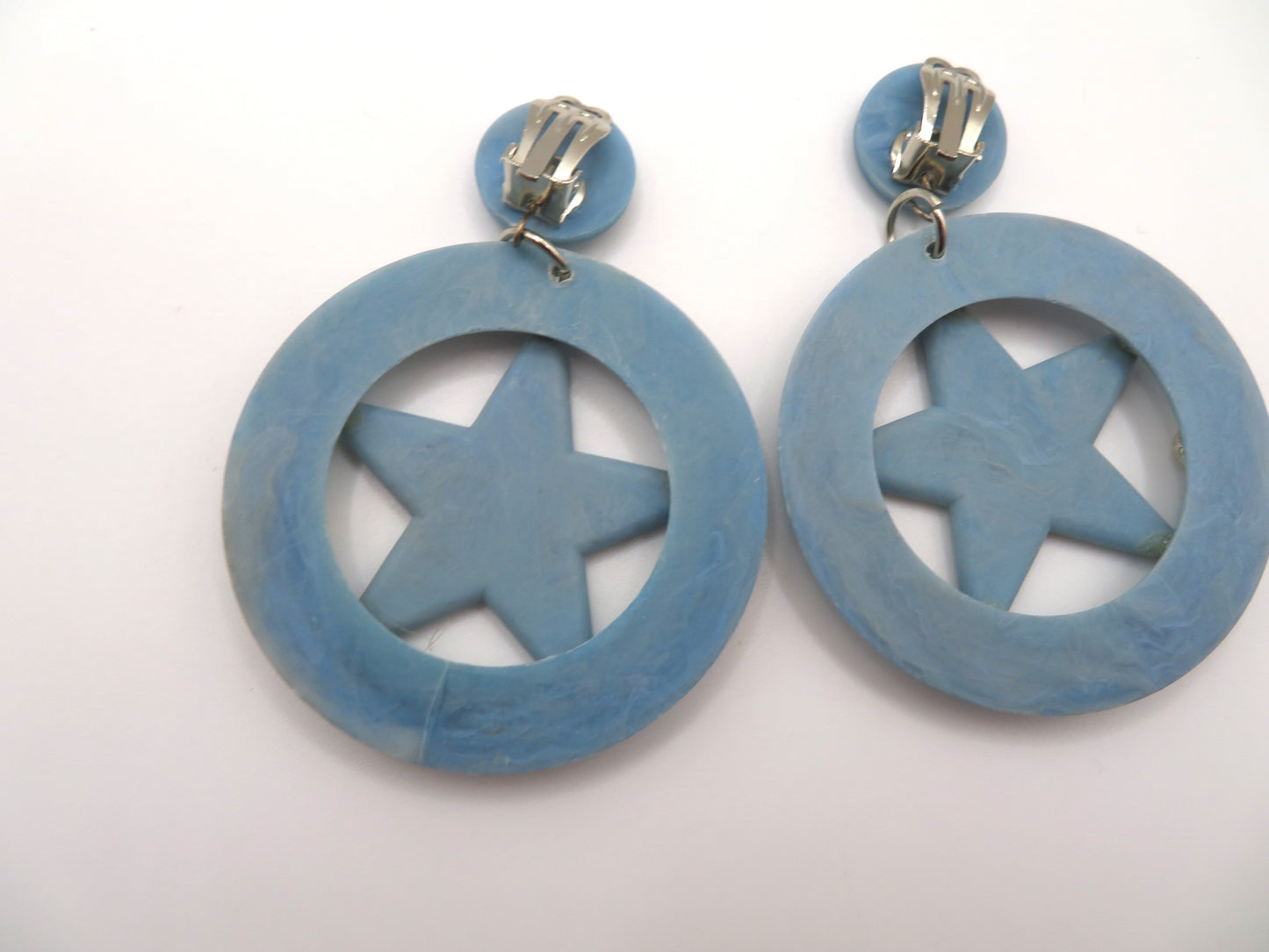 Vintage Blue Studded Star Clip On Earrings
