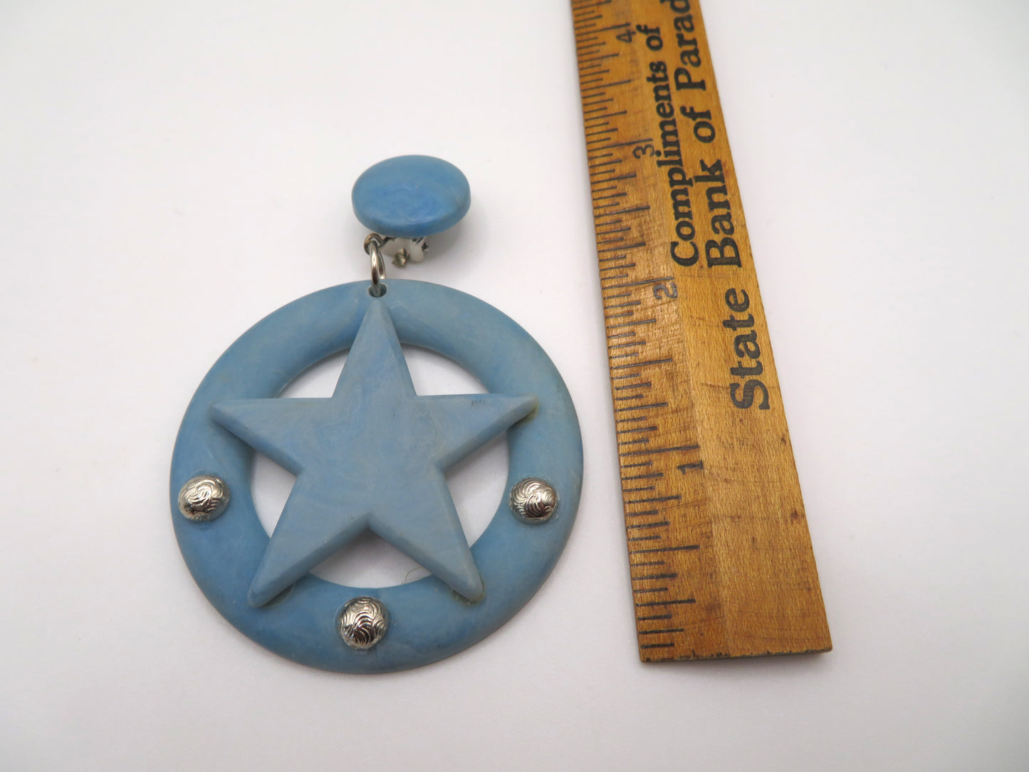 Vintage Blue Studded Star Clip On Earrings