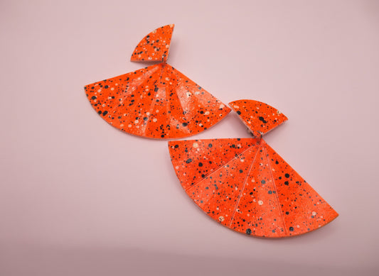 Vintage Tangerine Airbrushed Fan Clip On Earrings