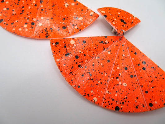 Vintage Tangerine Airbrushed Fan Clip On Earrings