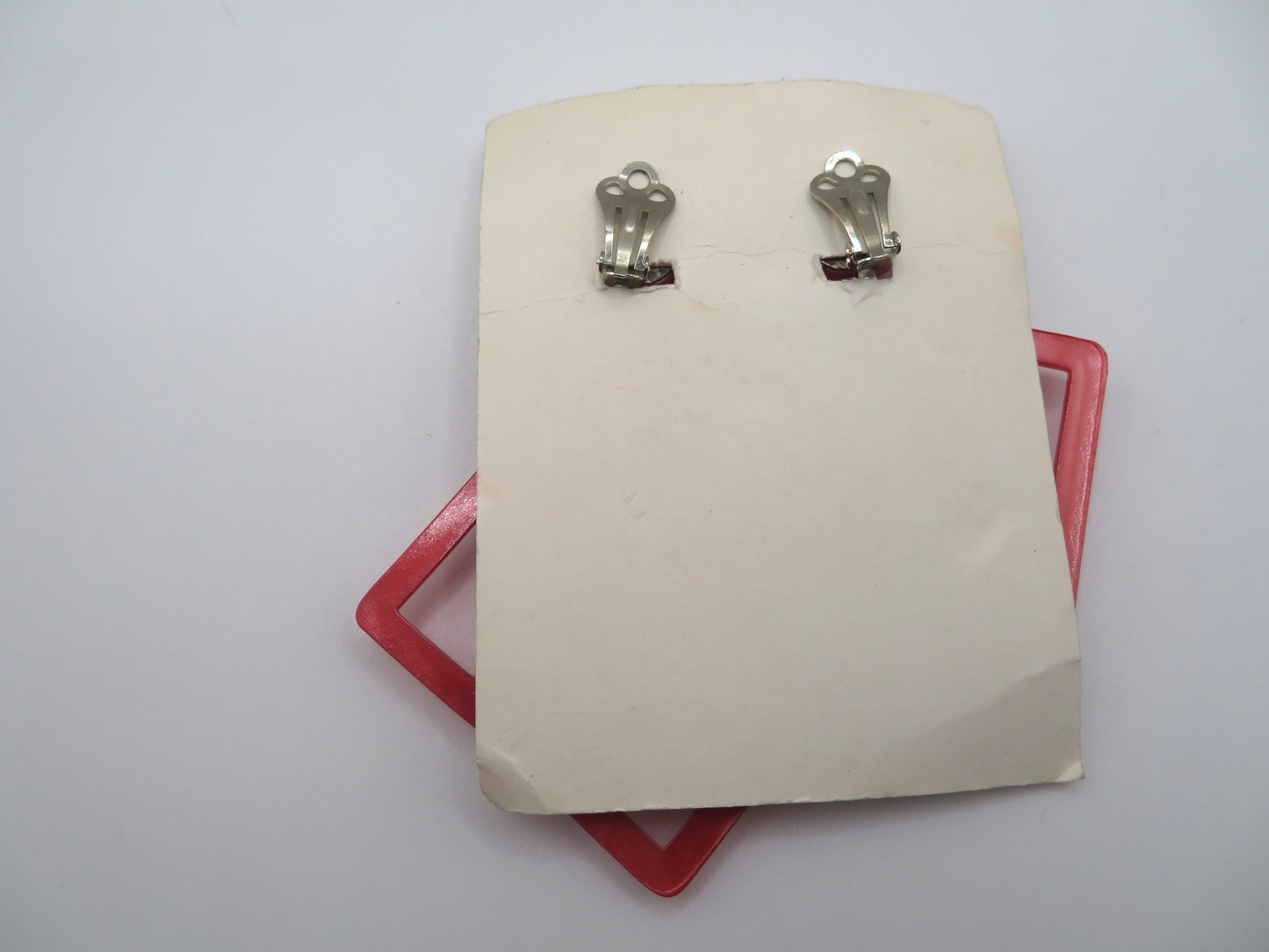 Vintage Deadstock French Pearly Pink Geometric Clip On Earrings