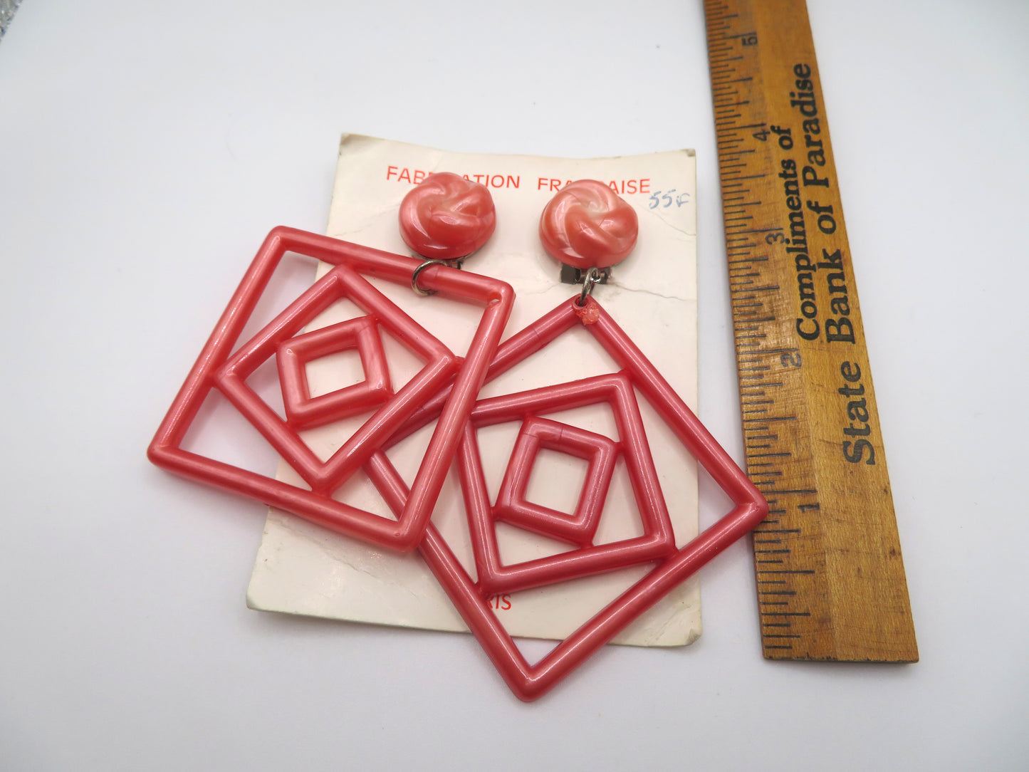Vintage Deadstock French Pearly Pink Geometric Clip On Earrings