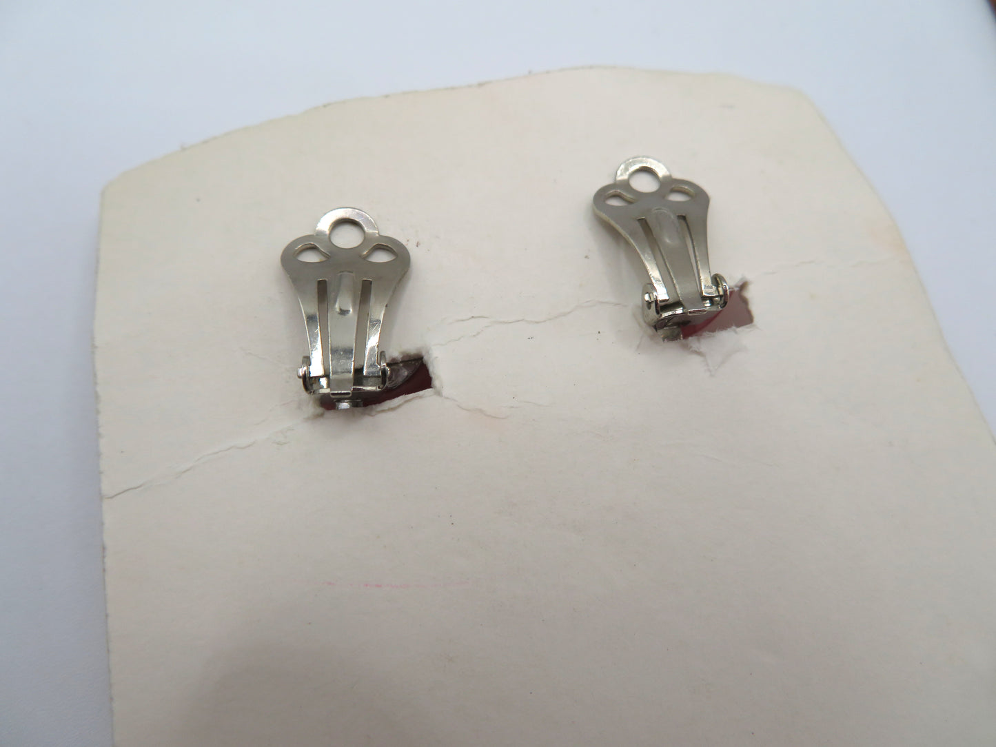 Vintage Deadstock French Pearly Pink Geometric Clip On Earrings