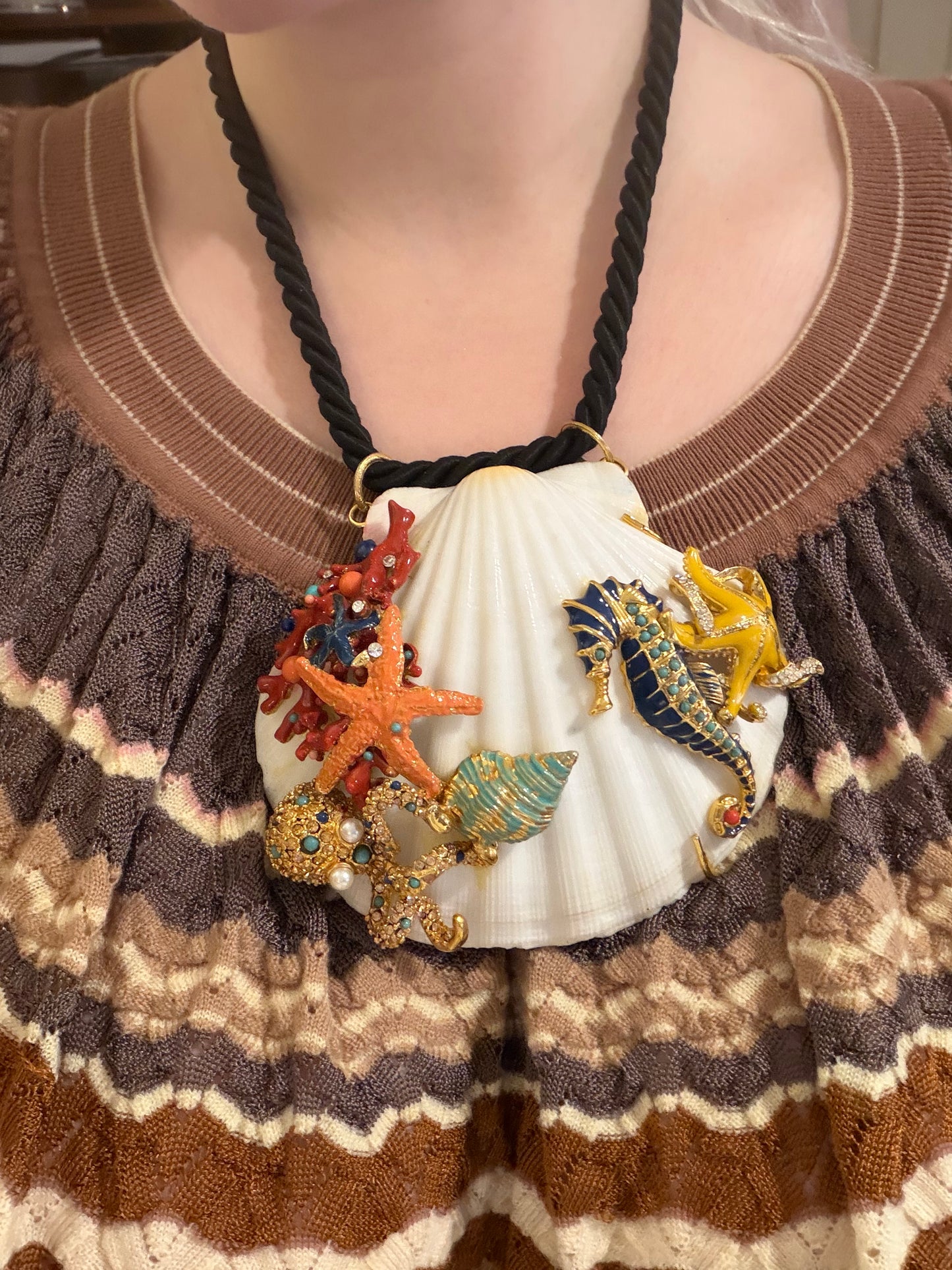 Vintage RARE Christian Lacroix Monumental Rhinestone Shell Necklace