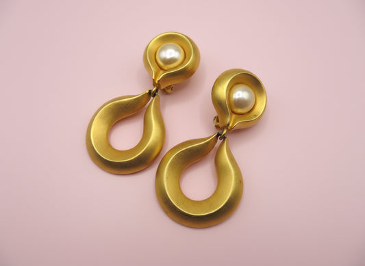 Vintage Karl Lagerfeld Pearl Drop Clip On Earrings