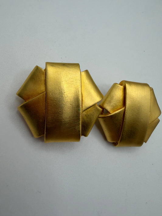 Vintage Matte Gold Origami Knot Dome Earrings