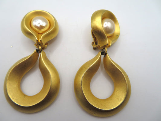Vintage Karl Lagerfeld Pearl Drop Clip On Earrings