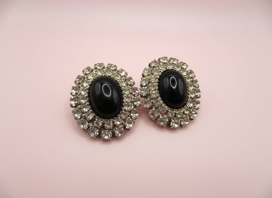 Vintage 1950s Chunky Rhinestone Clip On Earrings