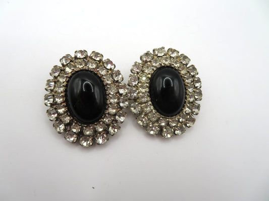Vintage 1950s Chunky Rhinestone Clip On Earrings