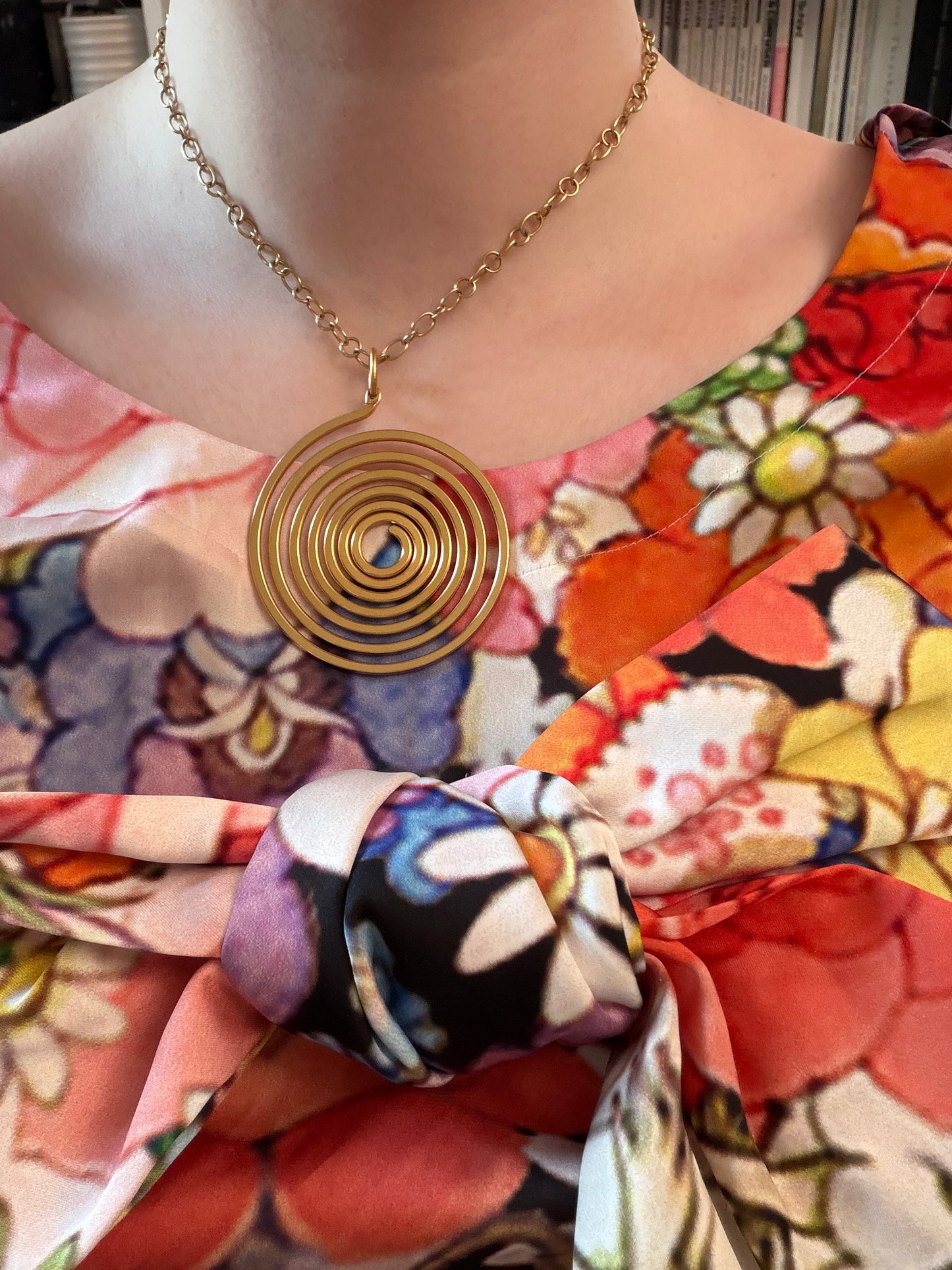 Vintage Gold Textured Spiral Pendant