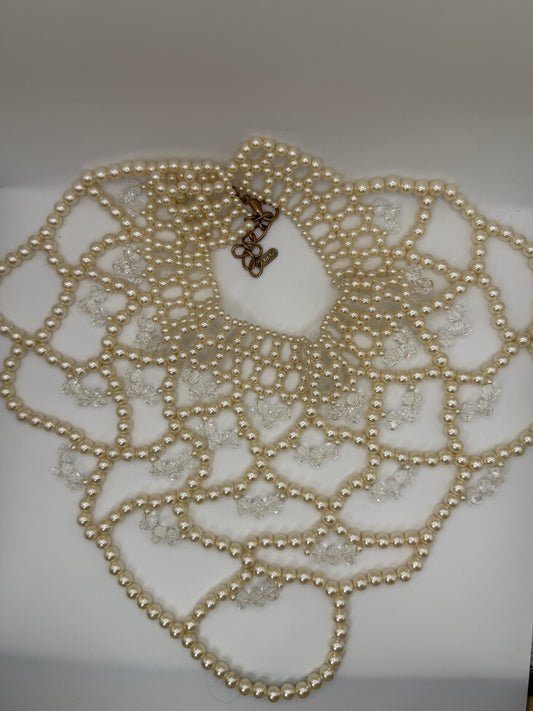 Vintage Oversized Pearl Crystal Lattice Collar Necklace