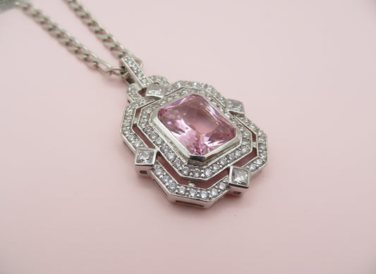 Vintage Sterling Silver Pink Princess Necklace