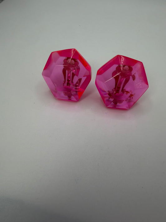 Monies Faceted Pink Lucite Geode Clip On Earrings