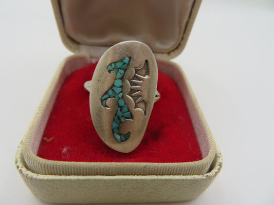 Vintage Sterling Silver Turquoise Navajo Diné Inlay Ring