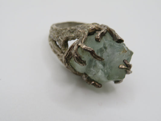 Vintage Chunky Brutalist Sterling Silver Aquamarine Ring
