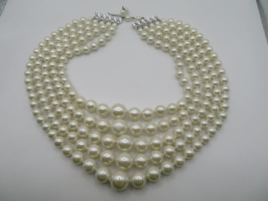 Vintage Chunky 5-Strand Pearl Collar Necklace