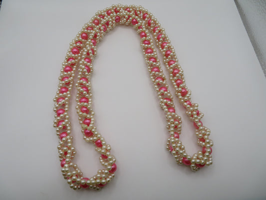 Vintage Chunky Pink Pearl Woven Necklace