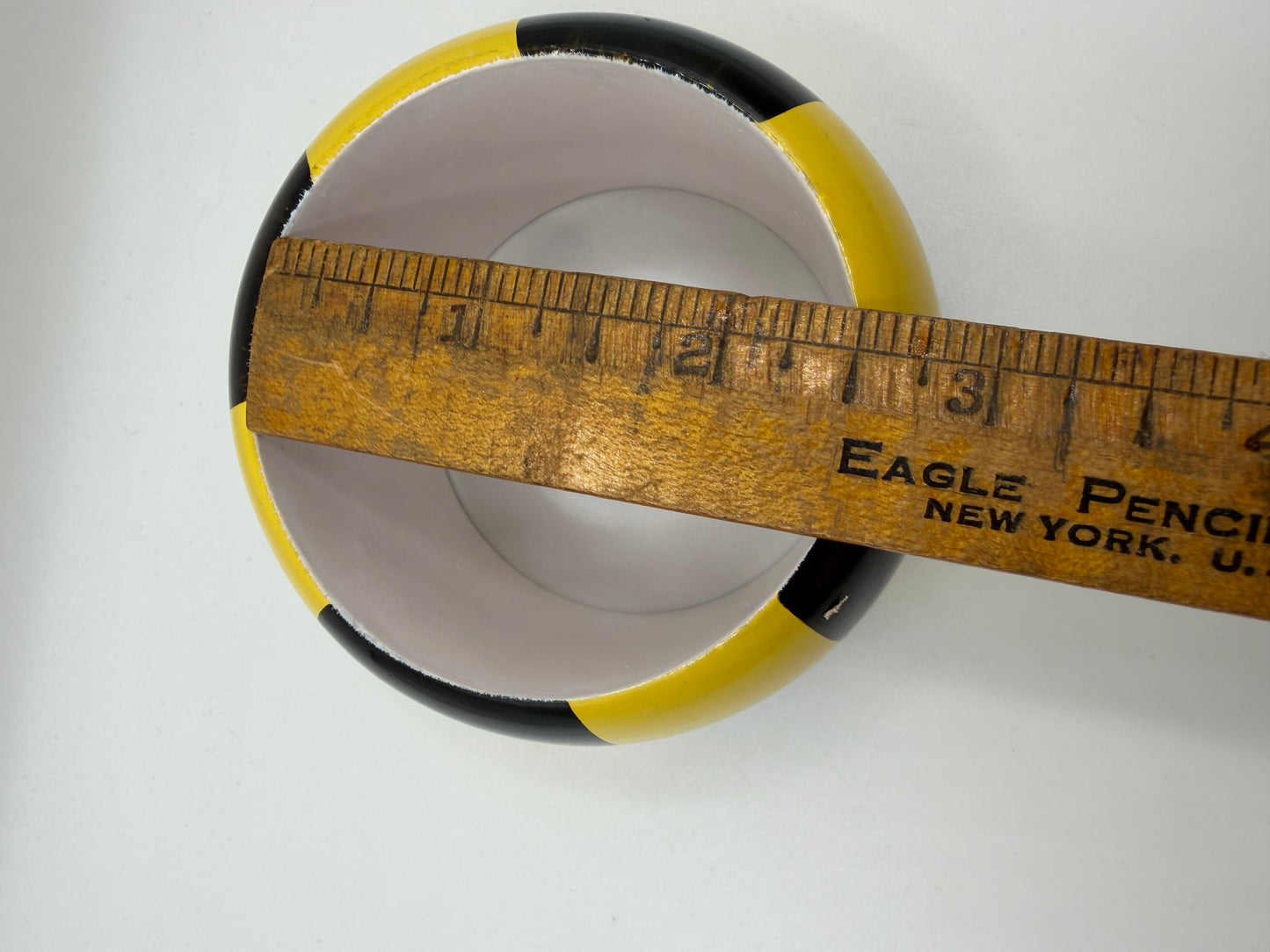 Vintage Yellow & Black Checkerboard Chunky Wooden Bangle