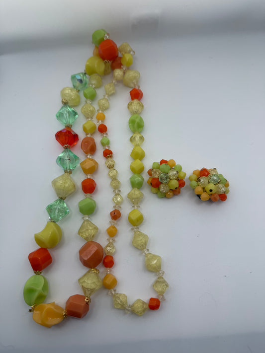 Vintage West Germany Fruit Salad Atomic Beaded Necklace & Earrings Set