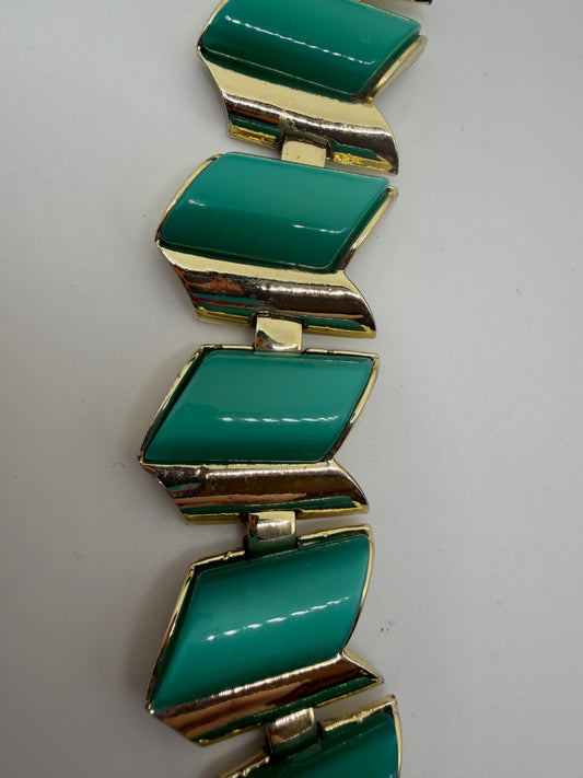 Vintage Midcentury Chunky Thermoset Emerald Hue Bracelet