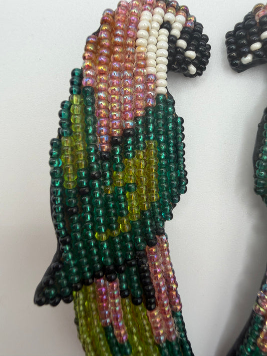 Vintage '90s Oversized Beaded Macaw Bird Clip On Earrings