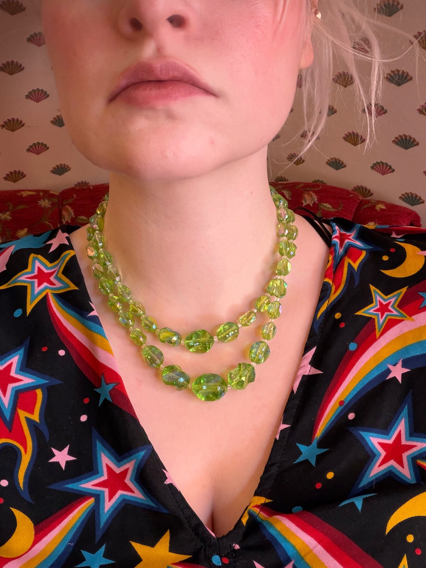 Vintage West Germany Lime Green Double Strand Necklace