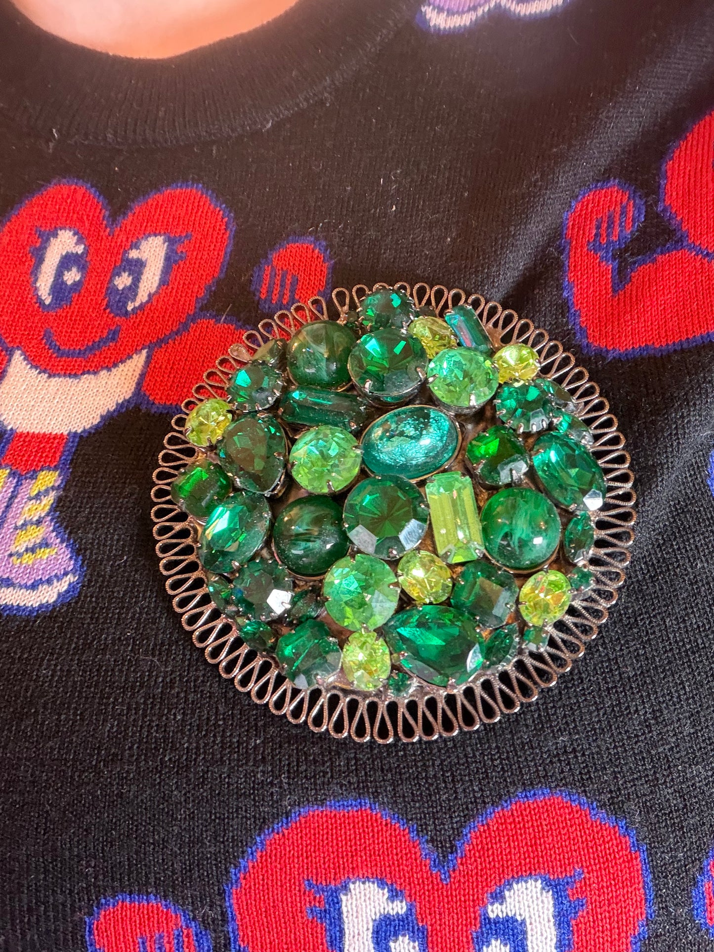 Vintage Lawrence Vrba Supersized Royal Green Cabochon Brooch